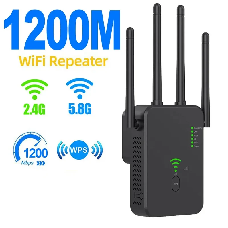 1200Mbps Wireless WiFi Repeater 5Ghz Router WiFi Extender Amplifier 2.4G/5GHz Wi-Fi Signal Booster Long Range Network Receiver