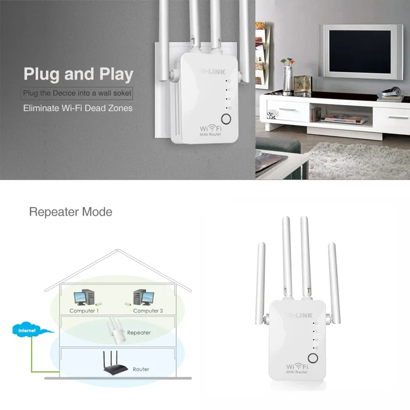 1200Mbps Wireless WiFi Repeater 5Ghz Router WiFi Extender Amplifier 2.4G/5GHz Wi-Fi Signal Booster Long Range Network Receiver