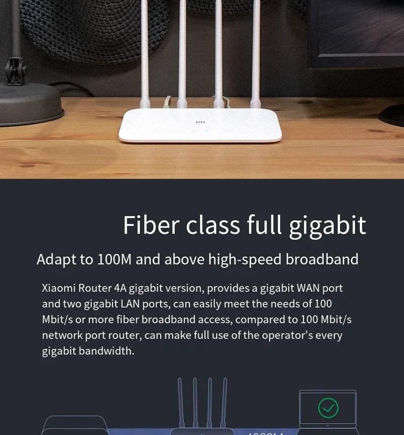 Xiaomi Router 4A Gigabit Edition 1000M 100M 5GHz 2.4GHz WiFi ROM 16MB DDR3 64MB 128MB High Gain 4 Antennas Remote Mi APP Control