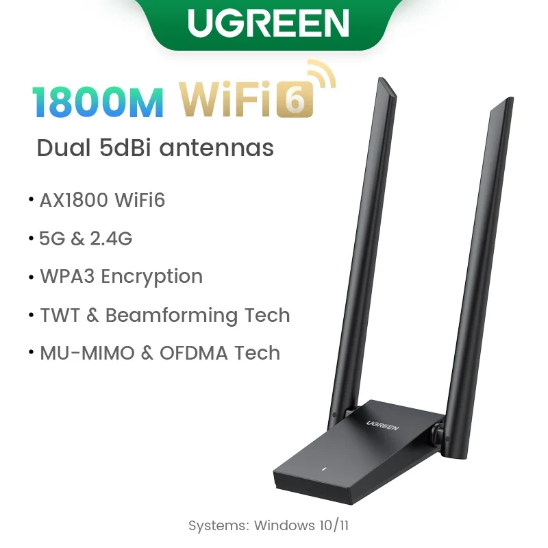 UGREEN WiFi Adapter WiFi6 AX900 AX1800 5G&2.4G Dual Band Dongle for PC Laptop Wifi Antenna USB Ethernet Receiver Network Adapter