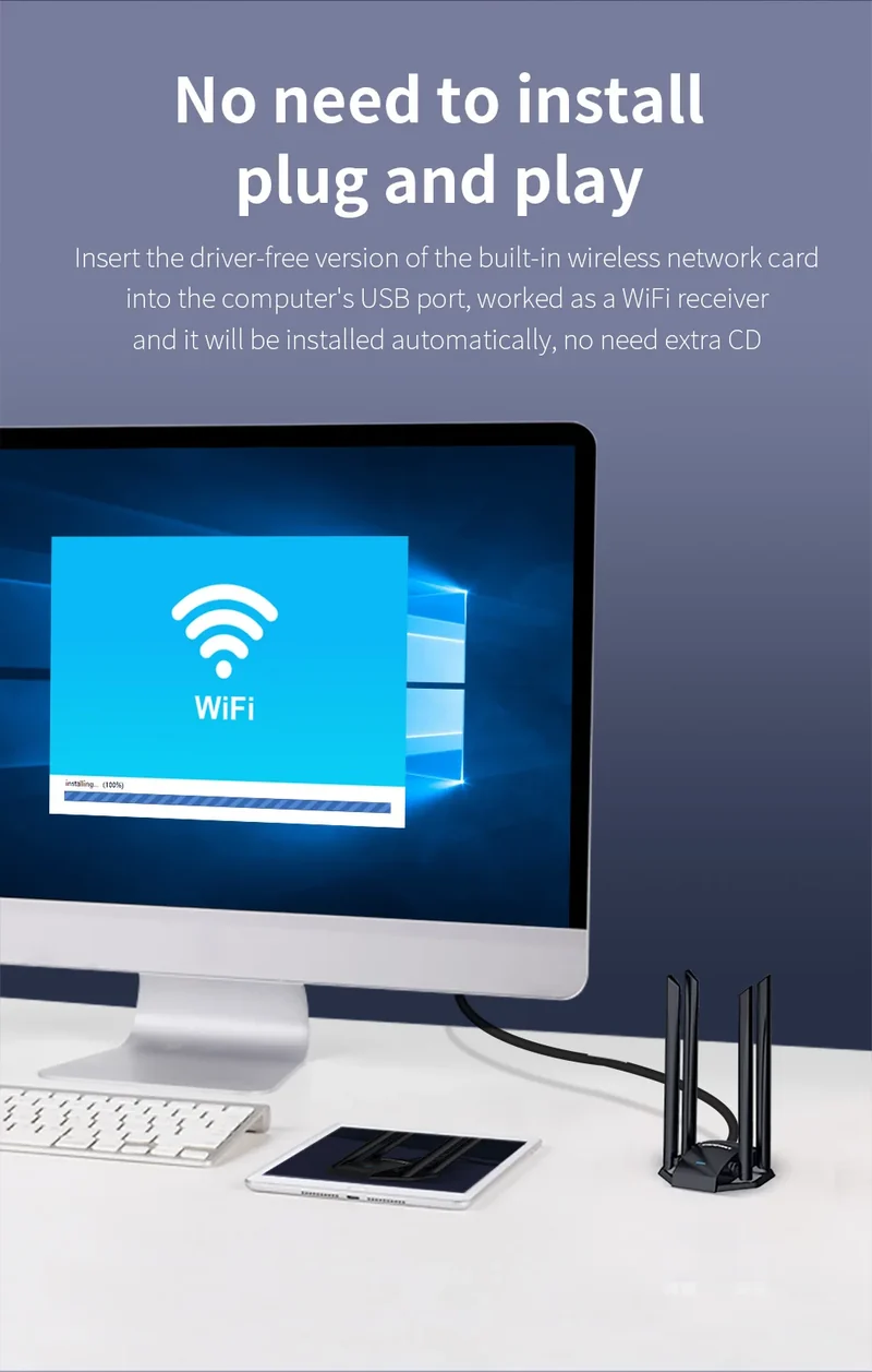 COMFAST 1300M Adaptador Wi Fi Banda Dupla Sem Fio 2.4G/ 5GHz 4 Antenna USB3.0 Wireless USB Placa Wifi Pra PC Kali Linux Adapter