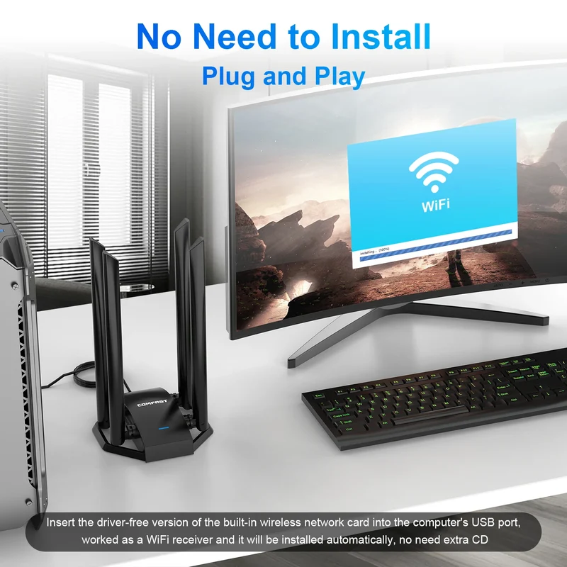 COMFAST 1300M Adaptador Wi Fi Banda Dupla Sem Fio 2.4G/ 5GHz 4 Antenna USB3.0 Wireless USB Placa Wifi Pra PC Kali Linux Adapter