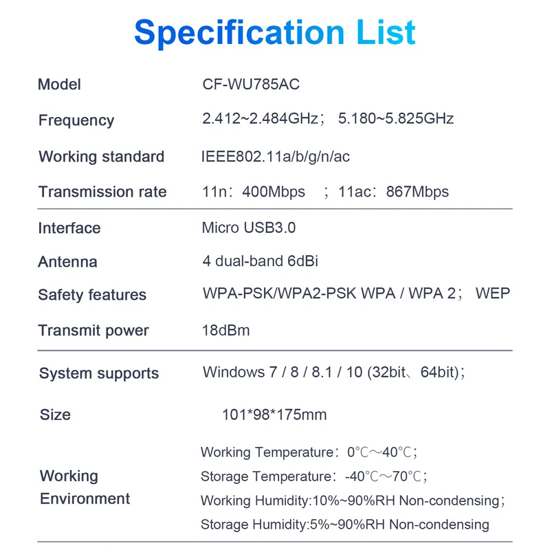 COMFAST 1300M Adaptador Wi Fi Banda Dupla Sem Fio 2.4G/ 5GHz 4 Antenna USB3.0 Wireless USB Placa Wifi Pra PC Kali Linux Adapter