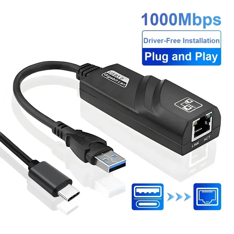 1000Mbps USB3.0 To Rj45 Network Adapter RTL8153 Lan Ethernet Adapter 100/1000Mbps Network Card For Macbook Laptop Win10/11