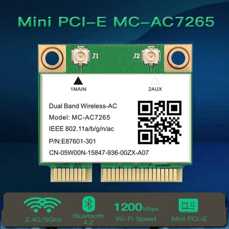 MC-AC7265 1200Mbps Bluetooth 4.2Mini PCI-E Interface 2.4G 5Ghz Wifi Card For Laptop