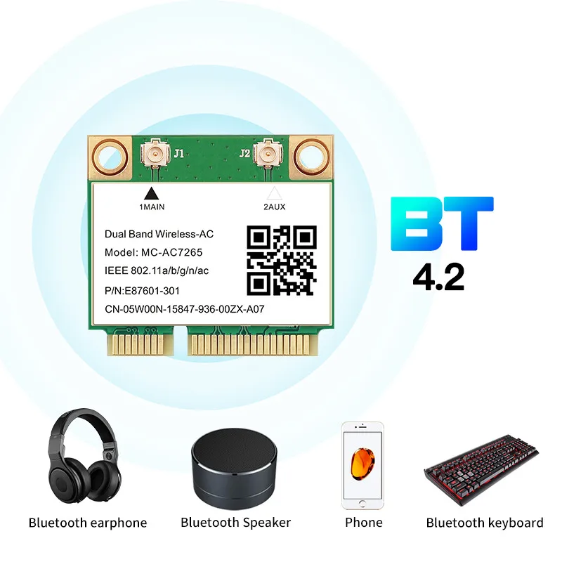 MC-AC7265 1200Mbps Bluetooth 4.2Mini PCI-E Interface 2.4G 5Ghz Wifi Card For Laptop