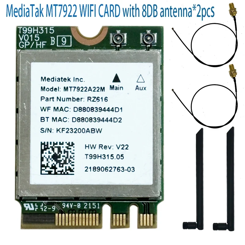 Wi-Fi 6 MT7922 Wireless LAN Card 2400Mbps Wifi Card 2.4/5/6G Dropship