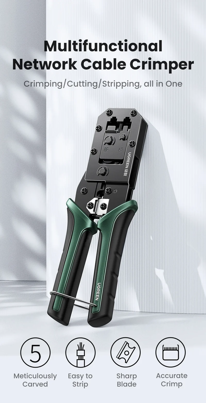 UGREEN RJ45 Crimper Tools RJ45 Crimping Pliers for CAT6/7 Ethernet Lan Cable Network Cutter Stripper Plier Multifuntion Tool