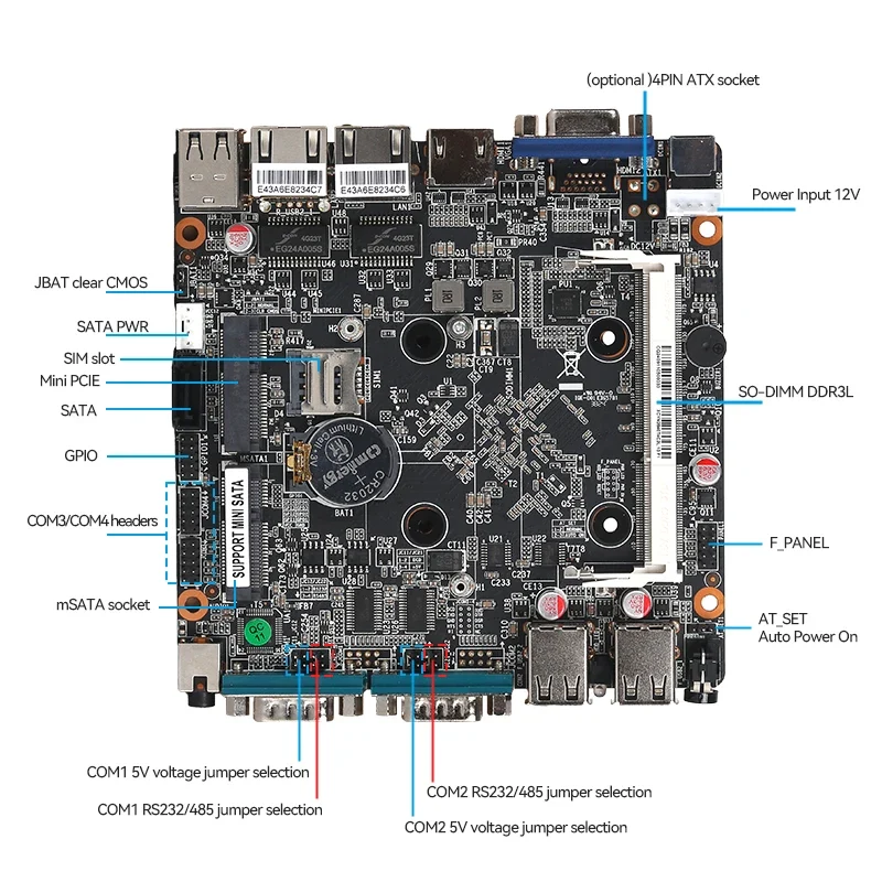 Fanless Industrial PC Intel J6412 N2840 J2900 4xCOM RS232 RS485 6xUSB 2x LAN HDMI VGA Mini PCIe WiFi 4G LTE GPIO Windows Linux