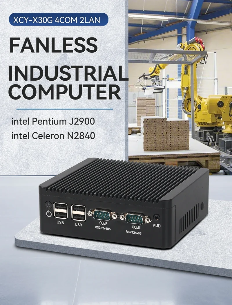 Fanless Industrial PC Intel J6412 N2840 J2900 4xCOM RS232 RS485 6xUSB 2x LAN HDMI VGA Mini PCIe WiFi 4G LTE GPIO Windows Linux