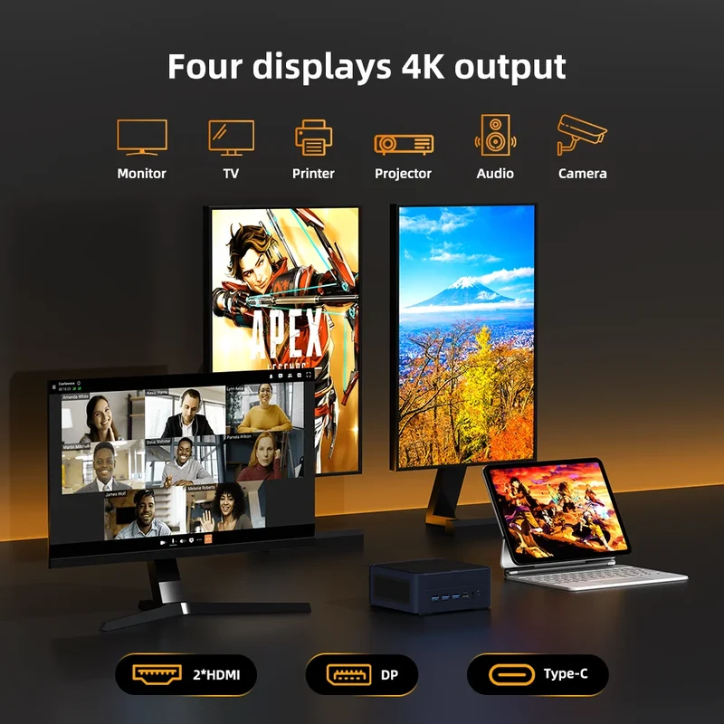 ZXIPC Mini PC AMD Ryzen 7 8745HS R5-6600H R7-7735HS R7-7840HS DDR5 M.2 NVME SSD Support 4K HDMI Display/WiFi6/USB3.2/Office