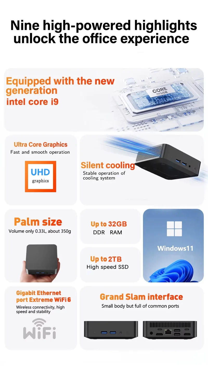 2026 Windows11 Pro Mini PC Protable Gaming i9 10980HK N150 16/32GB RAM WIFI6 BT5.2 4K 1/2TB SSD 1000Mbps Mini Gamer Computer PC