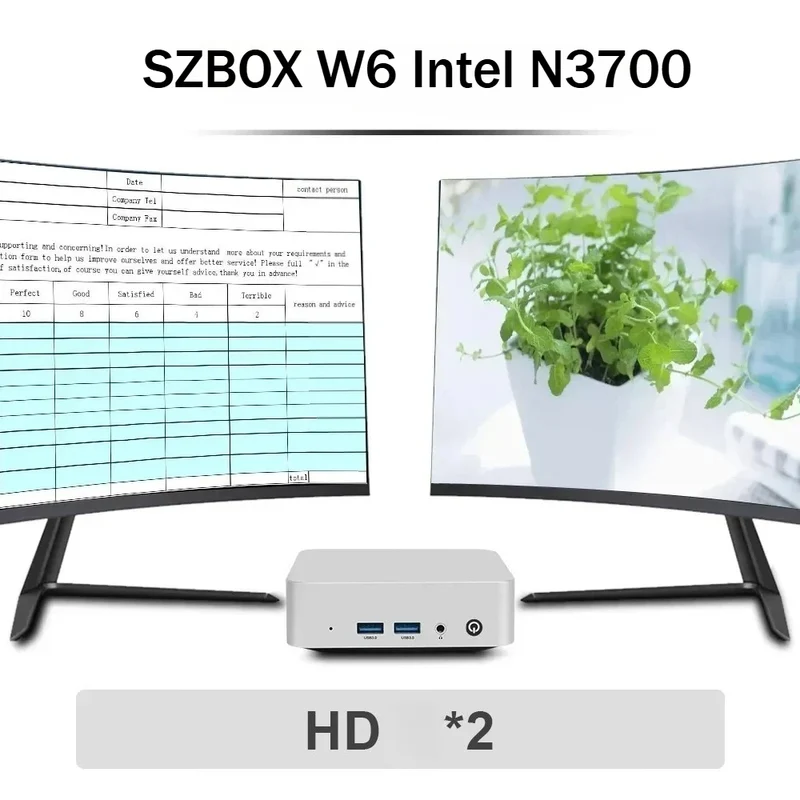 SZBOX W6 Intel N3700/ N3710/N3160 Mini PC DDR 2*SATA SSD Wifi BT Pocket Office Computer Windows 10 Computer