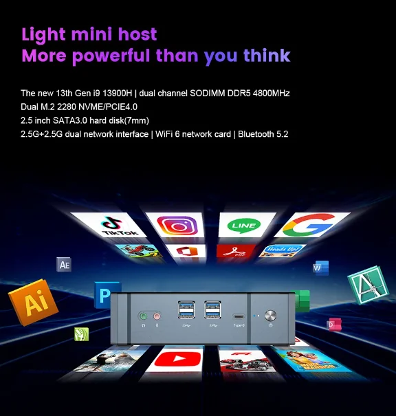 Super Deal Mini PC 13th Gen Intel i9-13900H Mini Computers(14 Cores,20 Threads) 64GB DDR4 & 4TB SSD Windows 11 Desktop PC WiFi