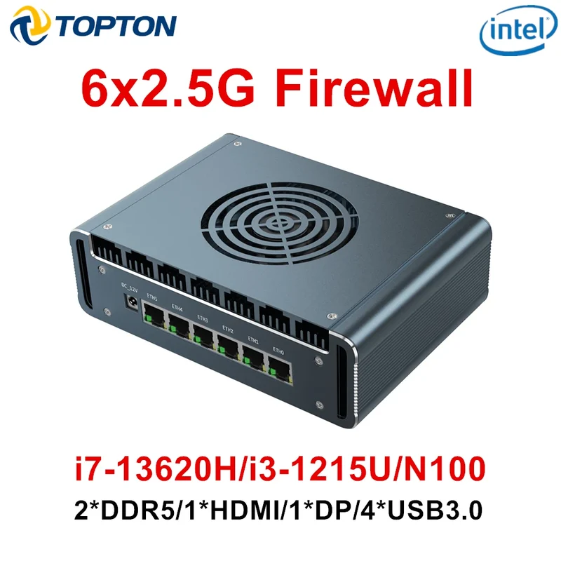 Topton Solid i7 13620H i3 1220P N300 Core 3 100U Firewall Mini PC 6x2.5G LAN DDR5 NVMe Proxmox pfSense OPNsense Mini Computer