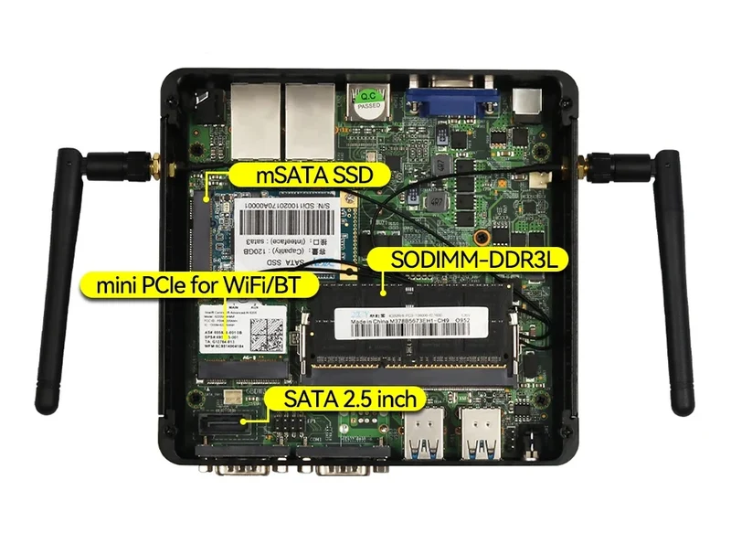 Fanless Mini PC IPC Intel J1900 J2900 I5-5200U 2xEthernet 2x COM DB9 HDMI VGA MPICE Expansion WiFi 4G LTE Support Windows Linux