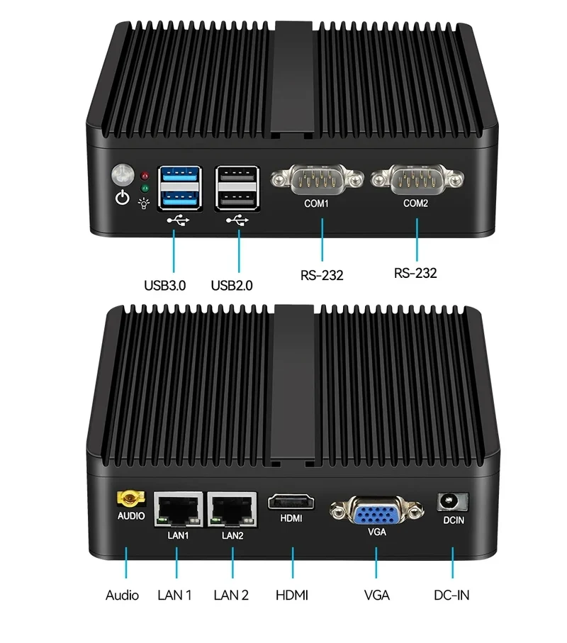 Fanless Mini PC IPC Intel J1900 J2900 I5-5200U 2xEthernet 2x COM DB9 HDMI VGA MPICE Expansion WiFi 4G LTE Support Windows Linux
