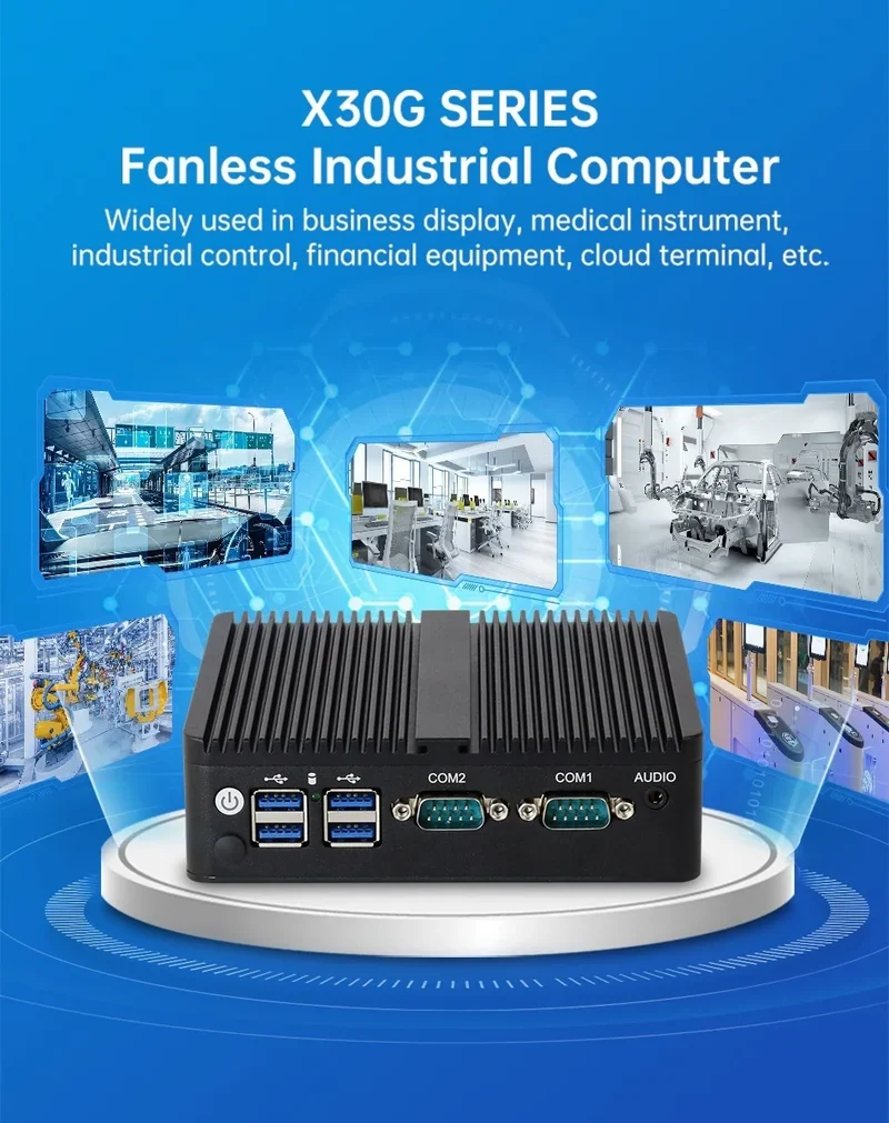 XCY Fanless Mini PC Intel Core I5-5200U I3-5005U Dual GbE LAN 2x RS-232 Serial Ports 4x USB Embedded IPC WiFi Windows Linux