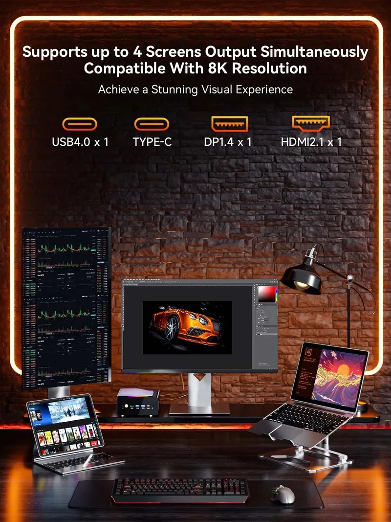 GMKtec K12 Mini PC AMD Ryzen 7 H 255 Windows 11 Pro DDR5 5600Mhz PCie3.0 NVMe SSD Wifi6E BT5.2 Quad Screen Display Oculink