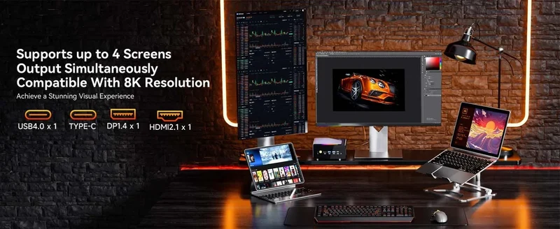 GMKtec K12 Mini PC AMD Ryzen 7 H 255 Windows 11 Pro DDR5 5600Mhz PCie3.0 NVMe SSD Wifi6E BT5.2 Quad Screen Display Oculink