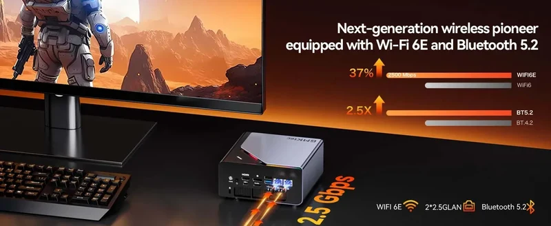 GMKtec K12 Mini PC AMD Ryzen 7 H 255 Windows 11 Pro DDR5 5600Mhz PCie3.0 NVMe SSD Wifi6E BT5.2 Quad Screen Display Oculink
