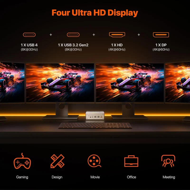 PELADN HO4 Gaming Mini PC AMD Ryzen 7 8845HS 32GB DDR5 5600MHz 1TB PCIe4.0 SSD, AMD Radeon 780M with Dual RJ45 LAN, WiFi6 BT5.2