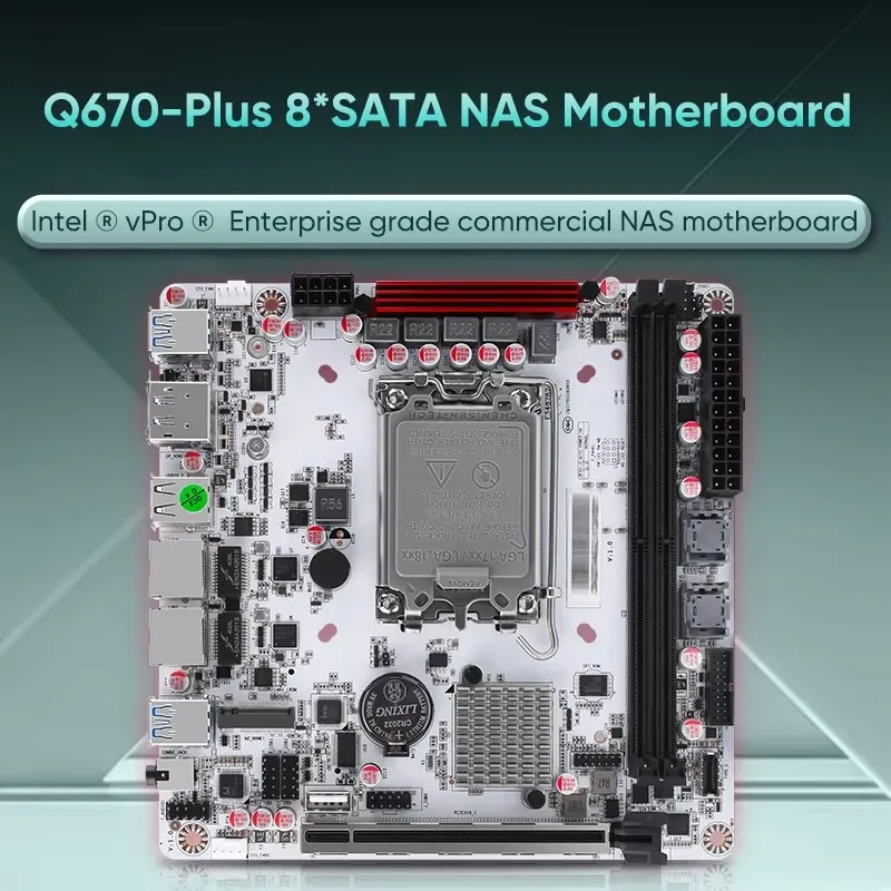 Q670 Intel vPro 8-Bay NAS Motherboard 12/13/14th Gen LGA1700 3*NVMe 2*SFF-8643 1*PCIE5.0x16 2*DDR5 2*2.5G LAN Firewall Mainboard