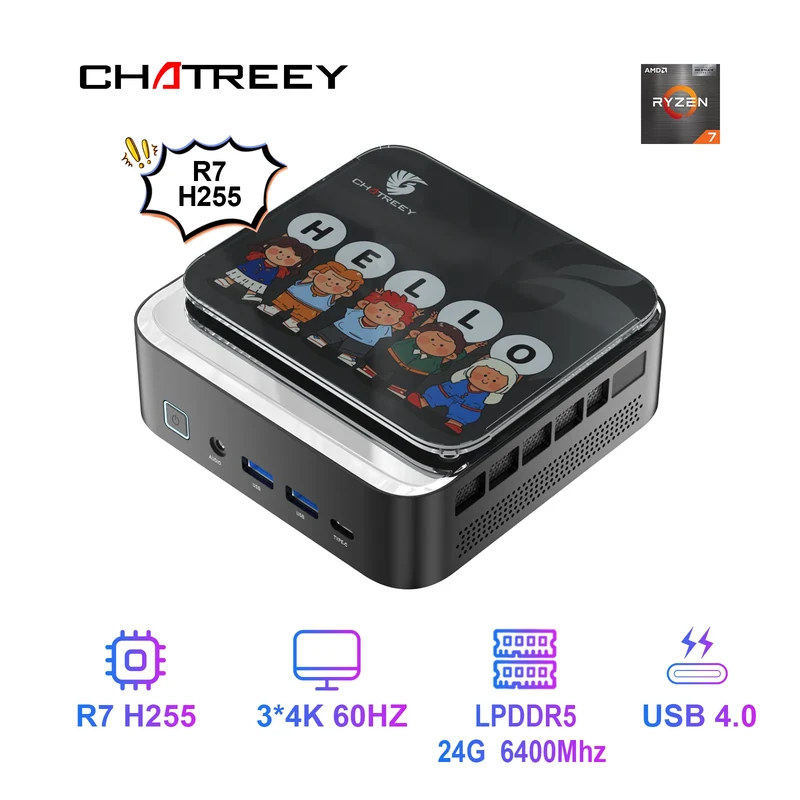 Chatreey AN3P Mini PC R7 H 255 Gaming Desktop Computer with WiFi 6/Bluetooth 5.2/HDMI/DP