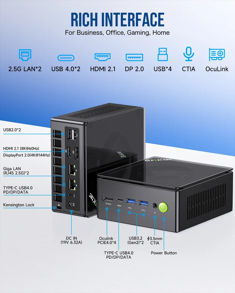 GMKtec K8 Plus Mini PC AMD R7 8845HS 8-core 16-thread DDR5 5600Mhz Pcie 4.0 SSD WIFI6 BT5.2 Win11 Pro Desktop Gaming PC