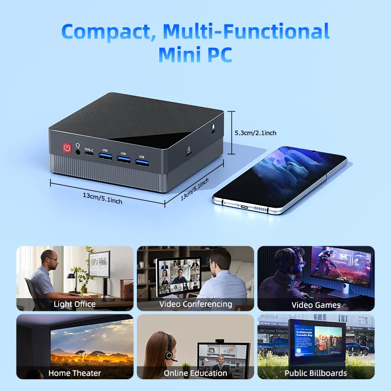 TexHoo Mini PC AMD R7 5800H 7730U up to 16G DDR4 512G NVMe Dual HDMI DP Wifi6 WDesktop Gaming Computer Dual Network Ports