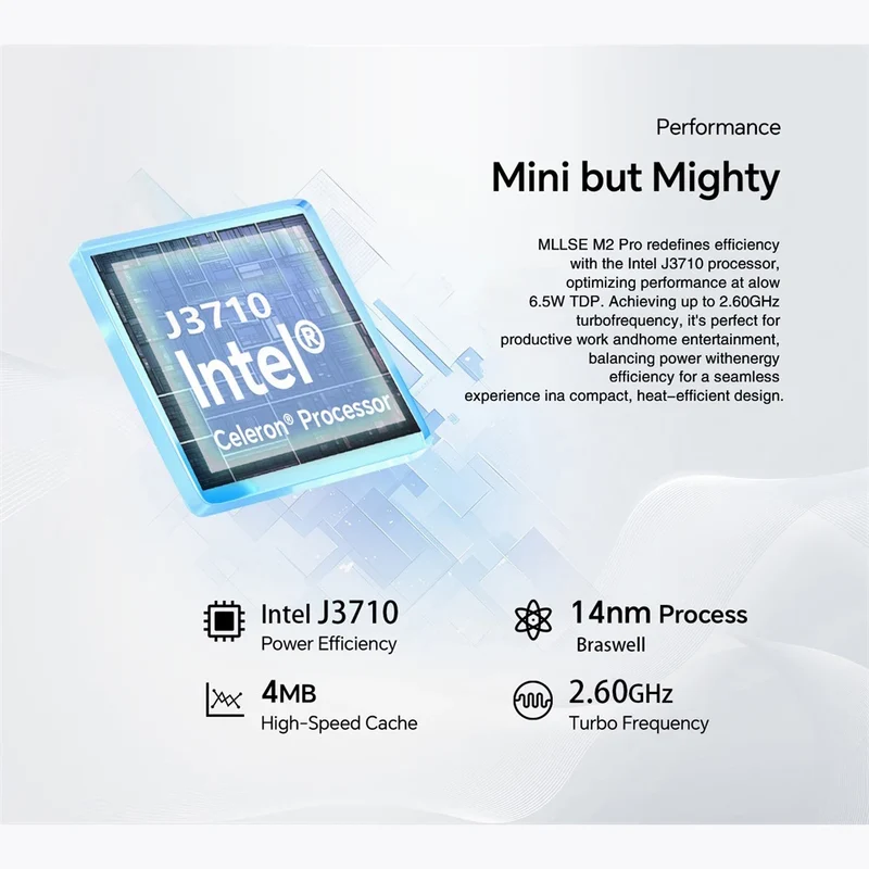 Mini PC MLLSE M2 Pro, processor Intel J3710, 8 GB RAM, ROM Go, Wi-Fi 5, BT 4.2, Windows 10 miniature desk computer