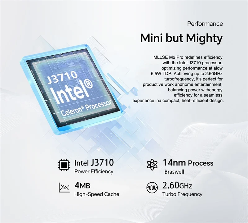 Mini PC MLLSE M2 Pro, processor Intel J3710, 8 GB RAM, ROM Go, Wi-Fi 5, BT 4.2, Windows 10 miniature desk computer