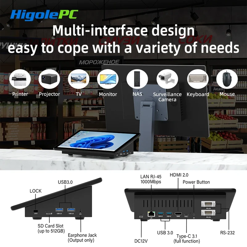 Higole F10 10.1'' Fanless Mini PC Intel N5095 Windows 11 WiFi5 8GB 128GB 5000mAh 4K RS-232 RJ45 Laptop Desktop PC Mini Computers