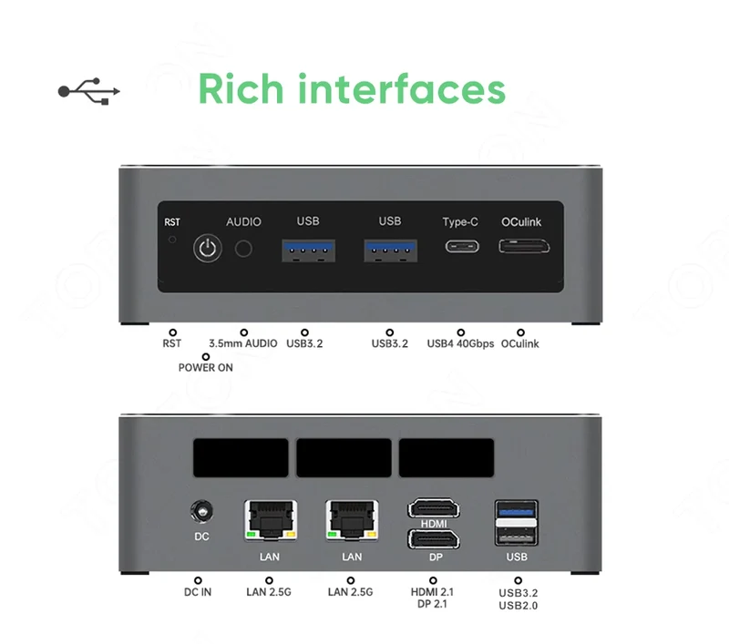 Topton Gaming Mini PC OCuLink AMD Ryzen AI 9 HX 370 ES AI 7 PRO 350 ES USB4 2x2.5G LAN 2xNVMe Desktop Computer Windows 11 WiFi6E