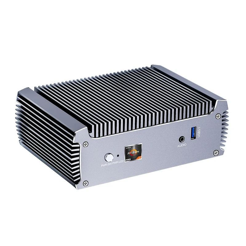 Topton Fanless AMD Mini Computer FU02 Ryzen 7 7730U 5825U R5 5625U 4500U Gaming PC Dual LAN Firewall 2*HDMI2.0 NVMe DDR4 WiFi6