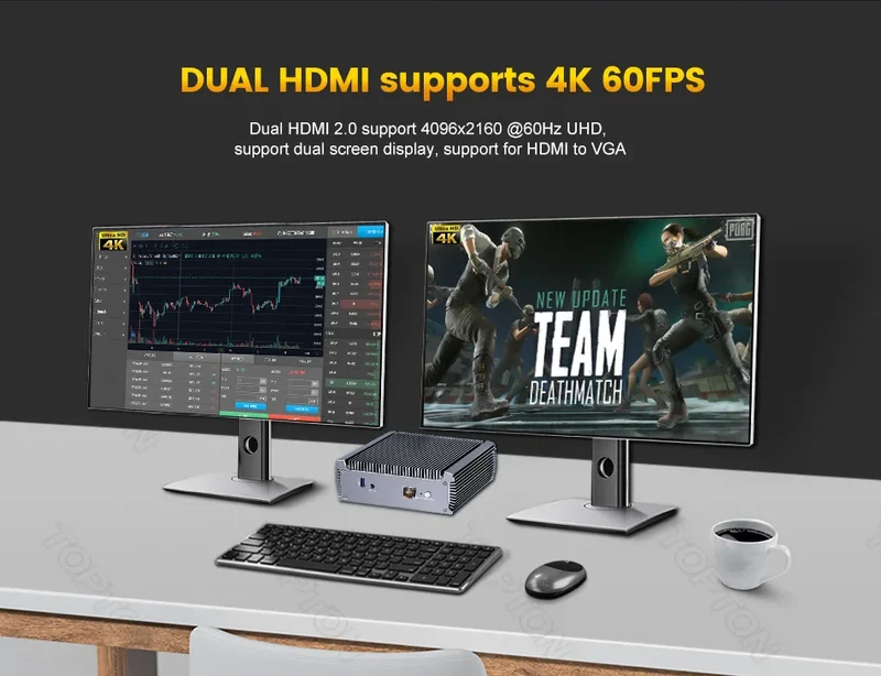 Topton Fanless AMD Mini Computer FU02 Ryzen 7 7730U 5825U R5 5625U 4500U Gaming PC Dual LAN Firewall 2*HDMI2.0 NVMe DDR4 WiFi6