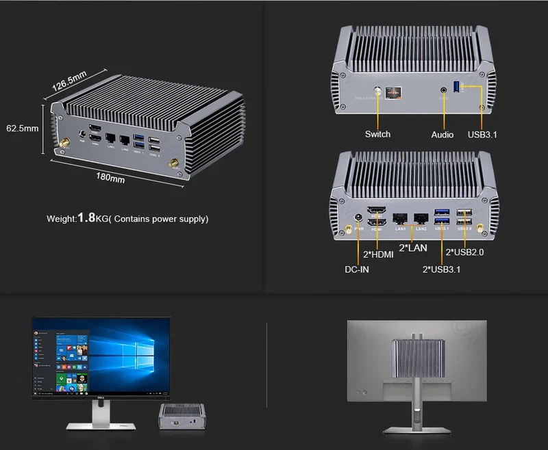 Topton Fanless AMD Mini Computer FU02 Ryzen 7 7730U 5825U R5 5625U 4500U Gaming PC Dual LAN Firewall 2*HDMI2.0 NVMe DDR4 WiFi6