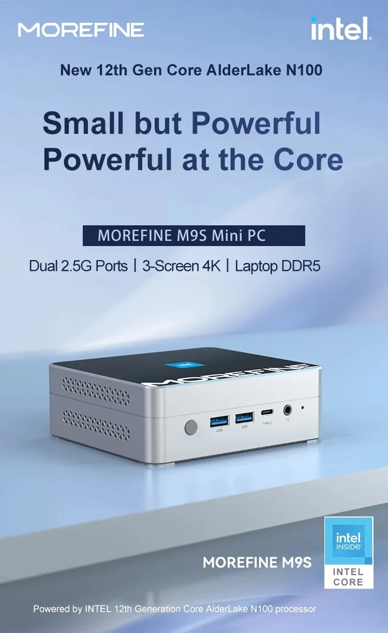 MOREFINE M9S Mini PC 12th Gen Intel i3 N305 N300 N200 ES QS PCIE3.0x4 2xLAN Home /Office Computer Windows 11 NUC WiFi6 Firewall