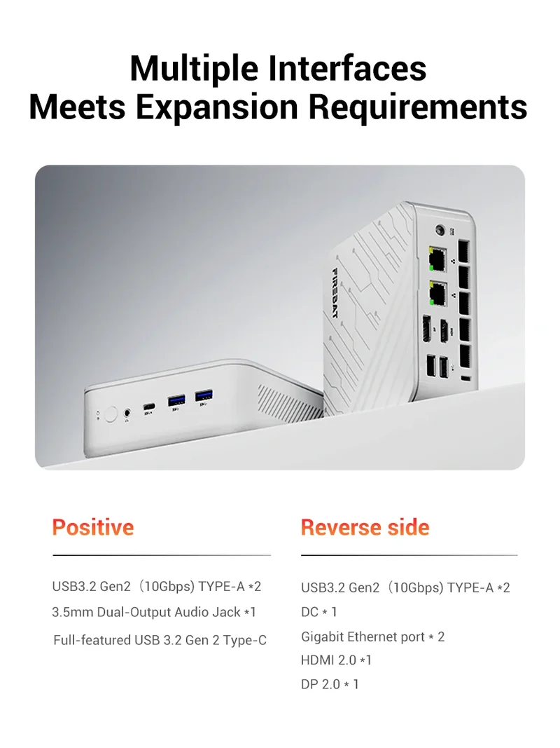 FIREBAT AM02 Mini PC AMD Ryzen 7 H255 DDR5 16GB RAM M.2 PCIe 512GB SSD WiFi6 BT5.2 1000M LAN Windows11 Desktop Computer