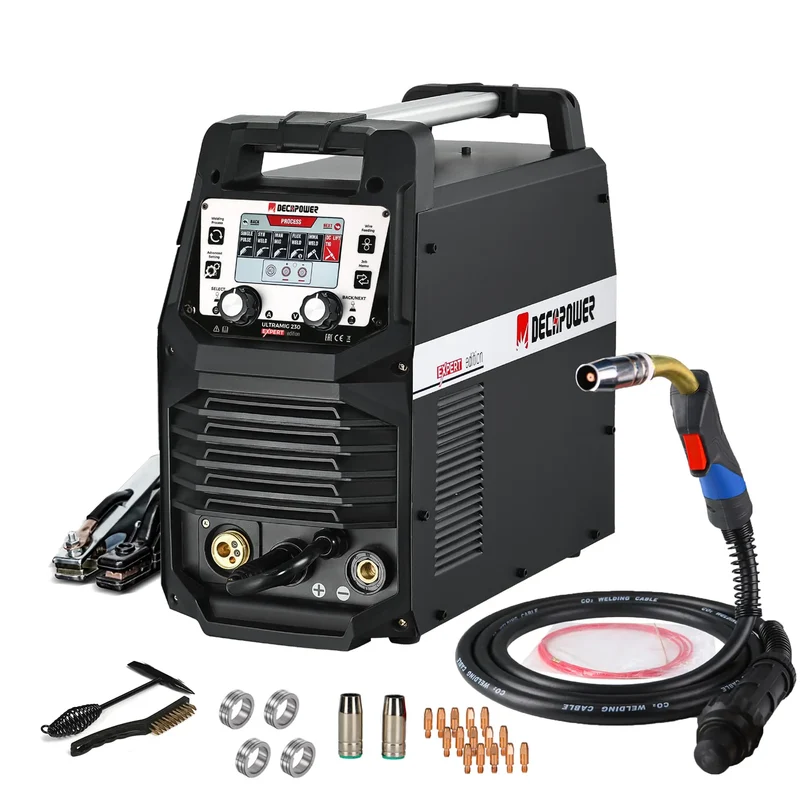 Decapower Dual Pulse 230A True Rated IGBT Inverter Multi-Process MIG MMA TIG Welding Machine With 25AK MIG Torch & Accessories