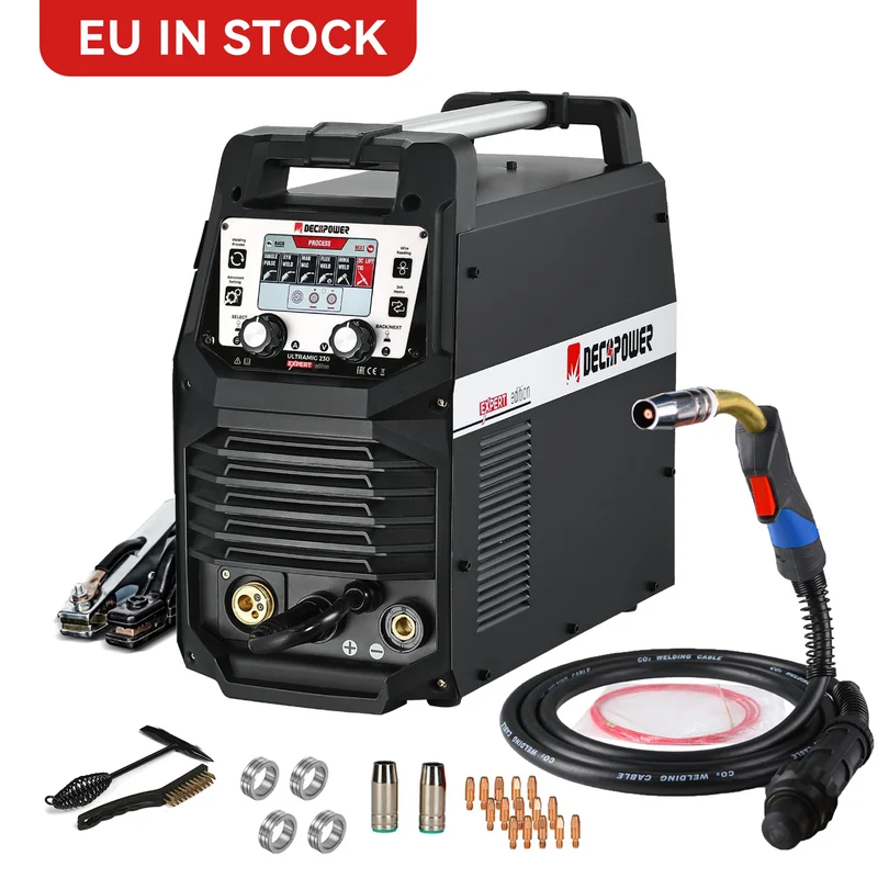 Decapower Dual Pulse 230A True Rated IGBT Inverter Multi-Process MIG MMA TIG Welding Machine With 25AK MIG Torch & Accessories