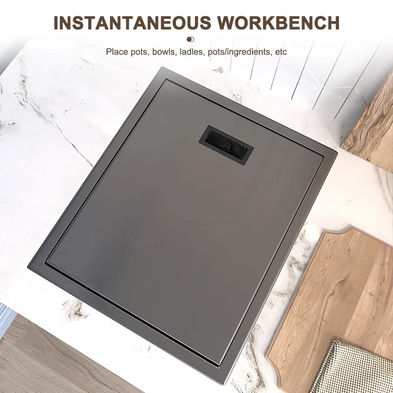 Rice Grain Emboss Stainless Steel Kitchen Sink Small Single Slot Hidden Multifunctional RV Bar Sinks With Lid Undermount Basin
