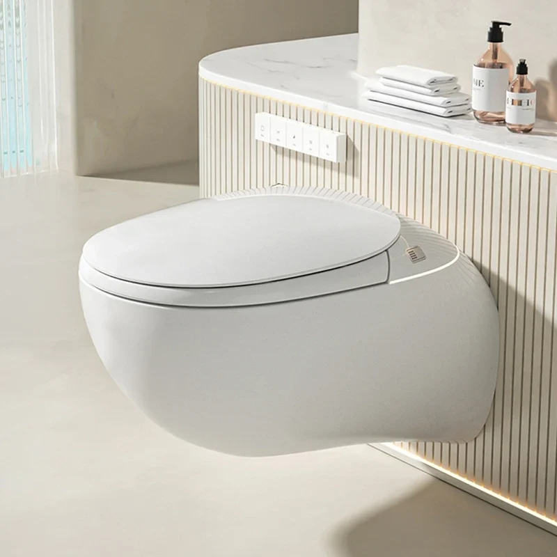 Wall Mounted Built in Oval Toilet with Built in Water tank Fully Automatic Siphon Type Wall Mounted Smart Toilet for Home Use