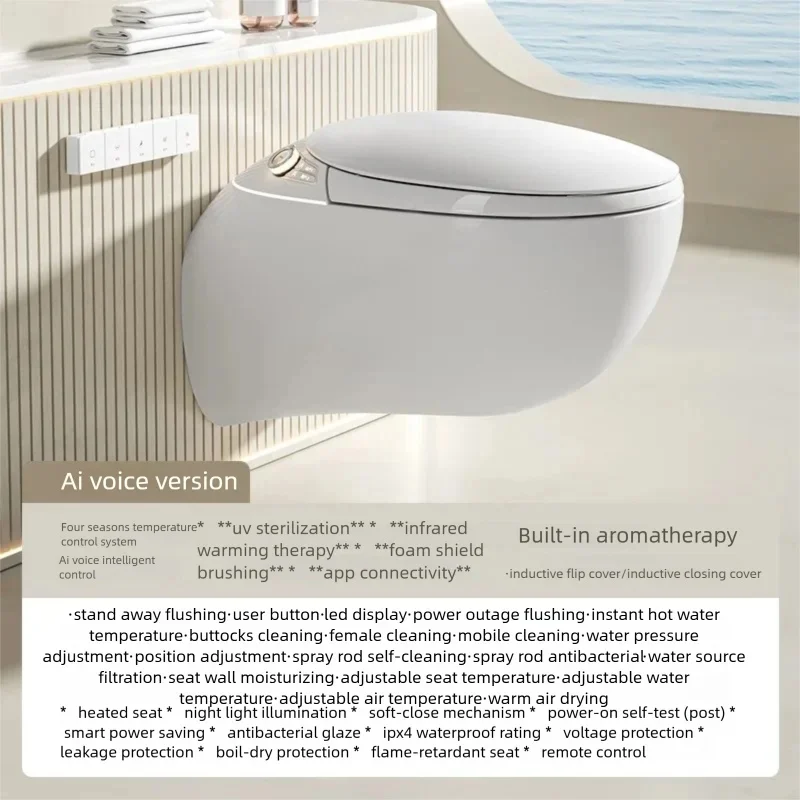 Wall Mounted Built in Oval Toilet with Built in Water tank Fully Automatic Siphon Type Wall Mounted Smart Toilet for Home Use