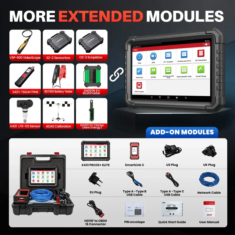 2026 LAUNCH X431 PRO3S+ ELITE V+ PRO Bi-directional Scan Tool with J2534 Protocols Topology Map Diagnostic Tool