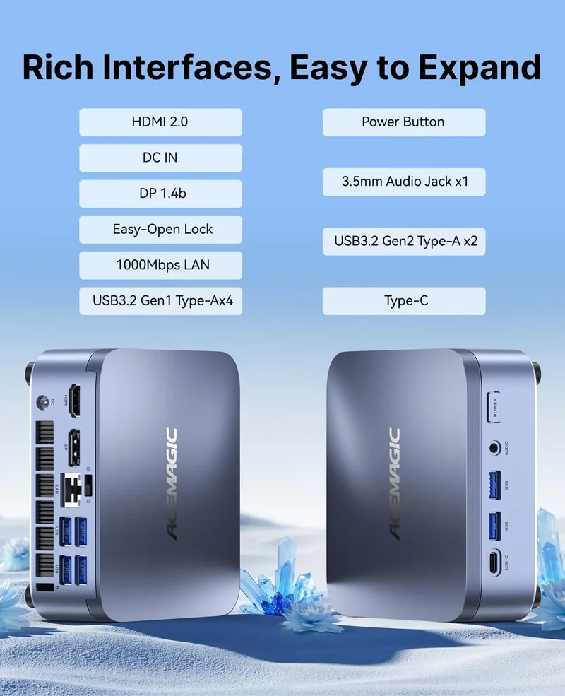 ACEMAGIC M5 Mini PC Intel Core I5-14500HX (14C/20T, up to 4.9GHz) 16GB DDR4 RAM 512GB NVMe SSD, Desktop Replacement 4K Triple