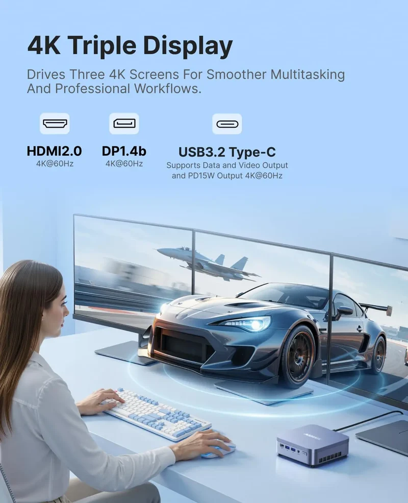 ACEMAGIC M5 Mini PC Intel Core I5-14500HX (14C/20T, up to 4.9GHz) 16GB DDR4 RAM 512GB NVMe SSD, Desktop Replacement 4K Triple