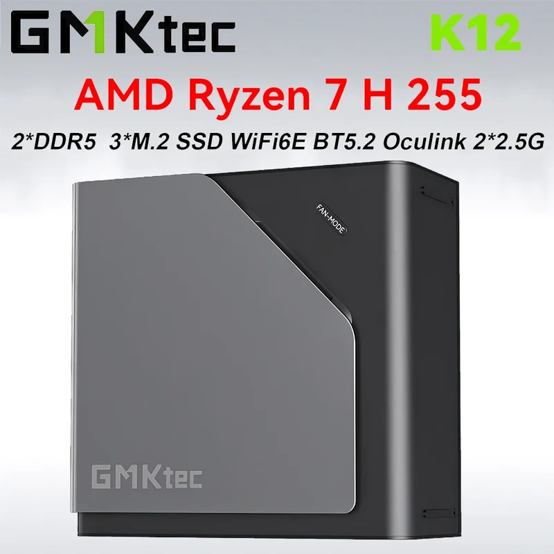 GMKtec K12 AMD Ryzen 7 H 255 Gaming Mini PC 2*DDR5 3*PCIe SSD WiFi6E BT5.2 2*.5G LAN OCulink Desktop MINI PC Gamer Computer