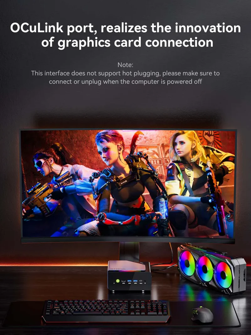 GMKtec K12 AMD Ryzen 7 H 255 Gaming Mini PC 2*DDR5 3*PCIe SSD WiFi6E BT5.2 2*.5G LAN OCulink Desktop MINI PC Gamer Computer
