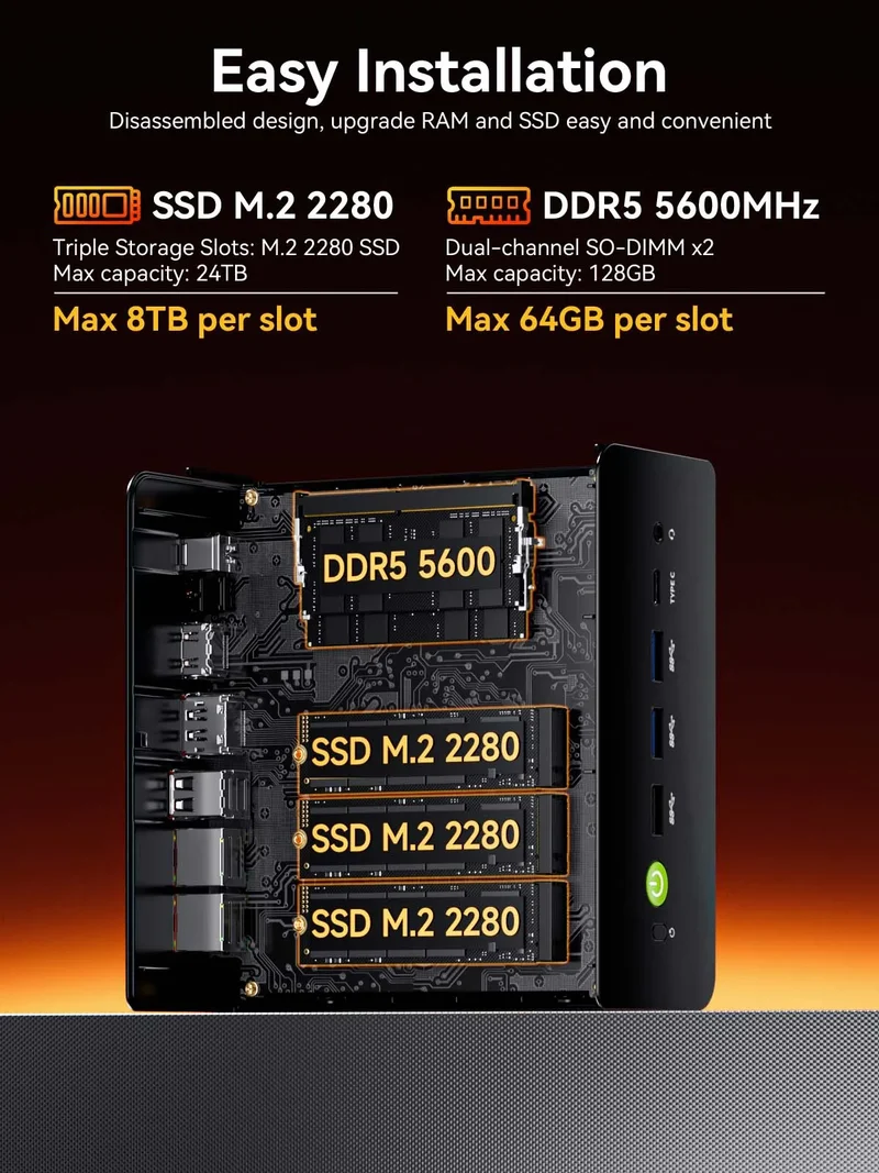 GMKtec MINI PC K12 AMD Ryzen 7 H 255 DDR5 M.2 PCIE SSD WIFI6 BT5.2 2*2.5G Lan Windows 11 Pro Desk Office Mini PC Gaming Computer